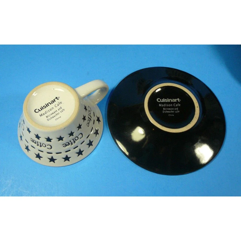 Cuisinart Madison Cafe 4 Espresso Coffee Cups & Saucers Demitasse Black White